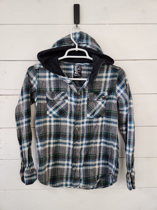 Size S | Billabong Plaid Hooded Long Sleeve