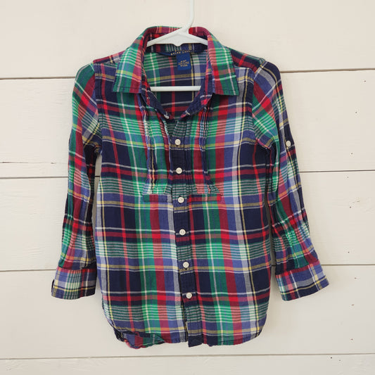 Size 4t | Polo Plaid Ruffle Front Shirt