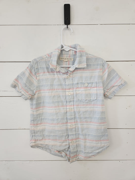 Size S | Hope & Henry Blue and Pink Striped Short Sleeve Buttondown