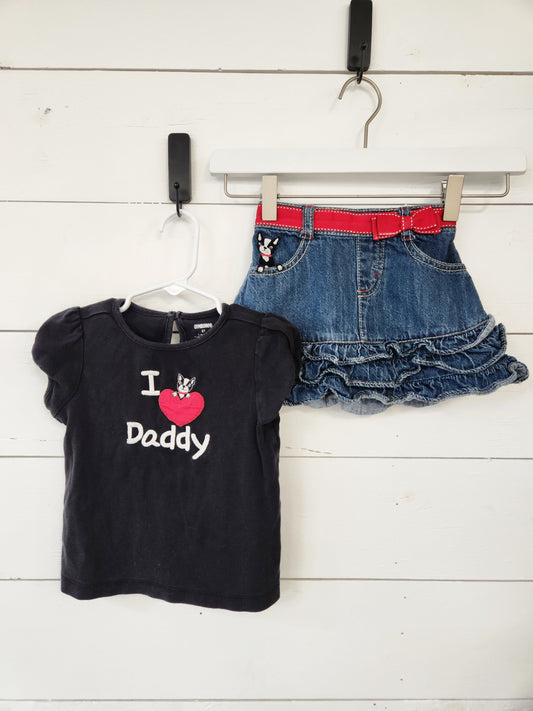 Size 3t | Gymboree I ♡ Daddy Shirt/Jean Skirt Set