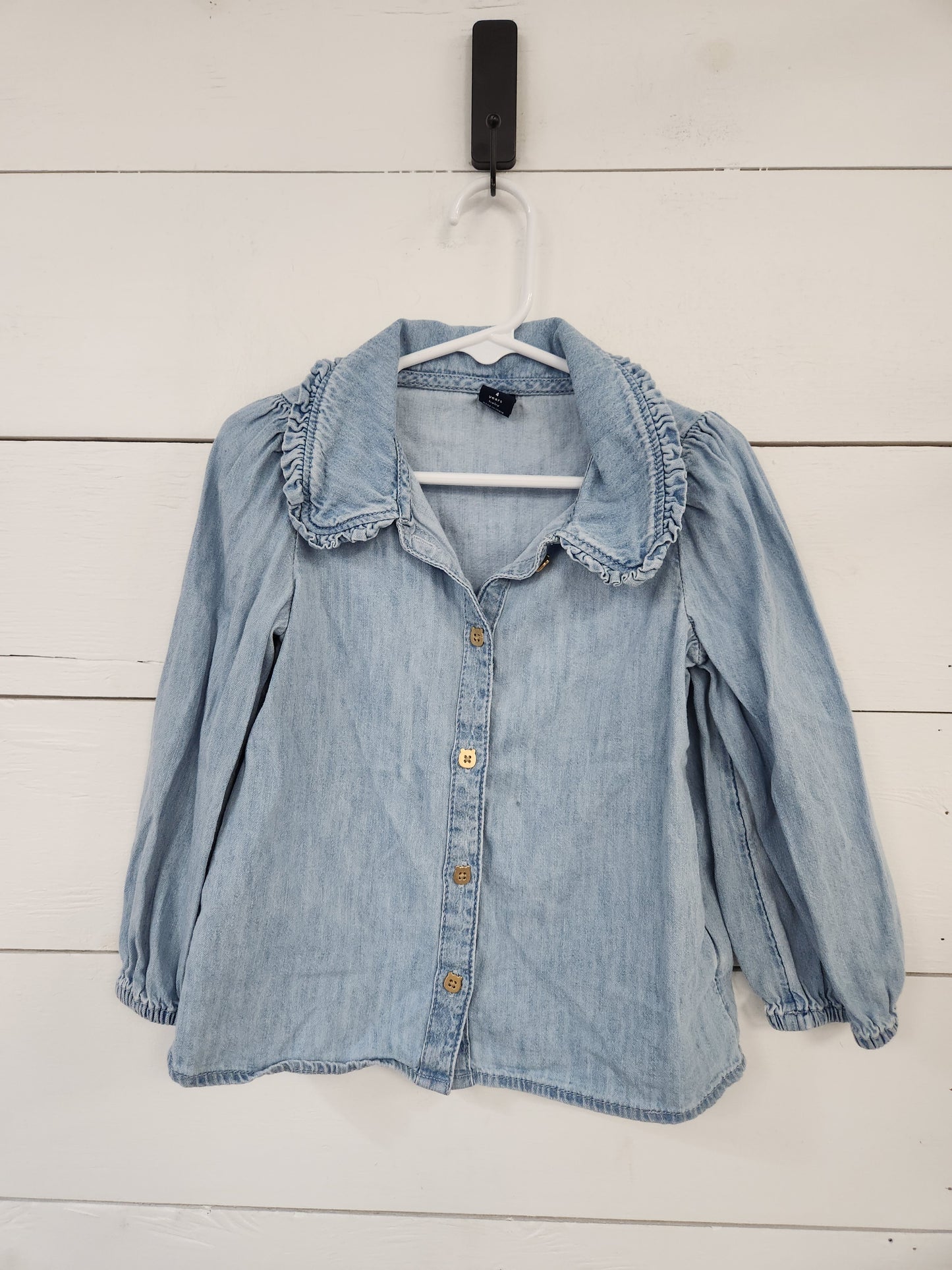 Size 4t | Gap Denim Shirt w/ Ruffled Collar & Bear Buttons
