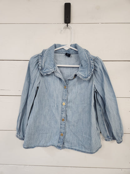 Size 4t | Gap Denim Shirt w/ Ruffled Collar & Bear Buttons