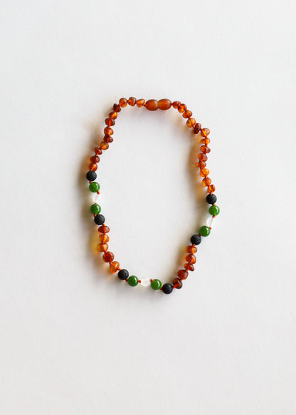 Raw Cognac Amber || Lava + Jade + Agate ||: 11" Baby Necklace