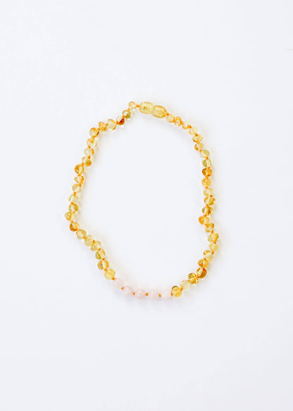 Polished Honey Amber + Rose Quartz || Necklace: 11" Baby Necklace