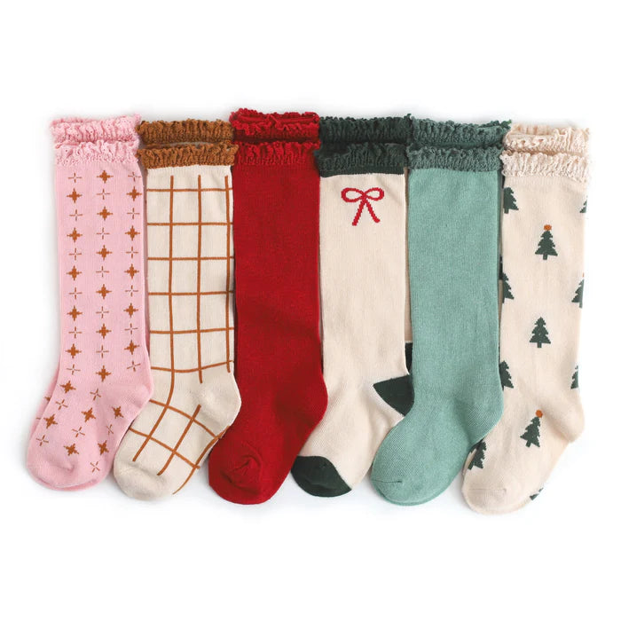 Cozy Christmas Knee High Socks by Little Stocking Co. | Pink & Gold Twinkle