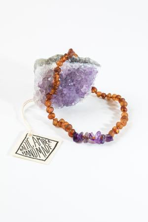 Necklace by Canyon Lead | Raw Cognac Amber + Raw Amethyst